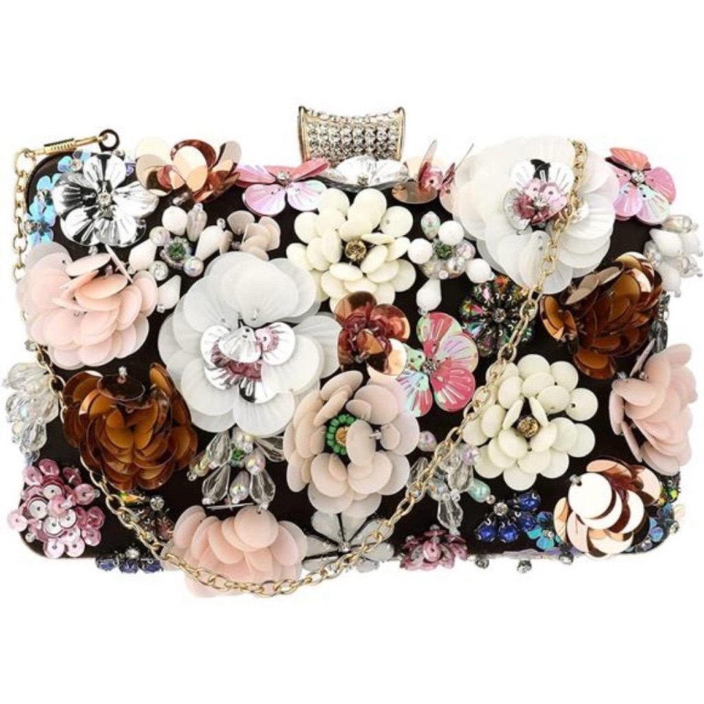 Women's Floral Evening Clutch Bag Black